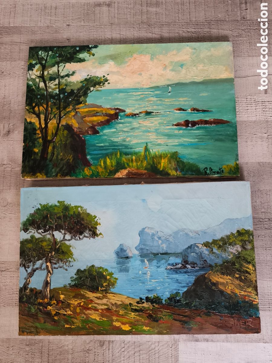 Arte: Pareja de marinas al oleo