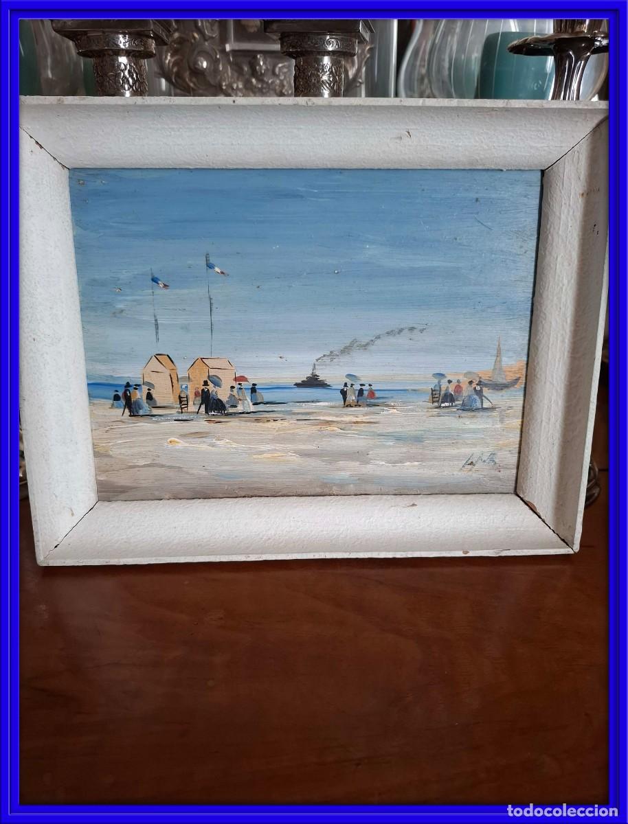 Arte: CUADRO DE PLAYA OLEO SOBRE TABLA - ANTIGUO- - Foto 1
