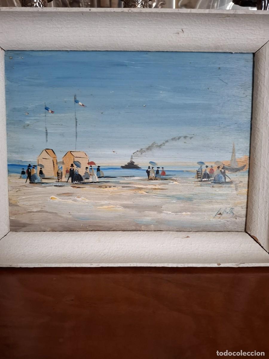 Arte: CUADRO DE PLAYA OLEO SOBRE TABLA - ANTIGUO- - Foto 2