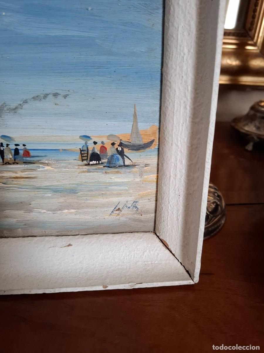 Arte: CUADRO DE PLAYA OLEO SOBRE TABLA - ANTIGUO- - Foto 3
