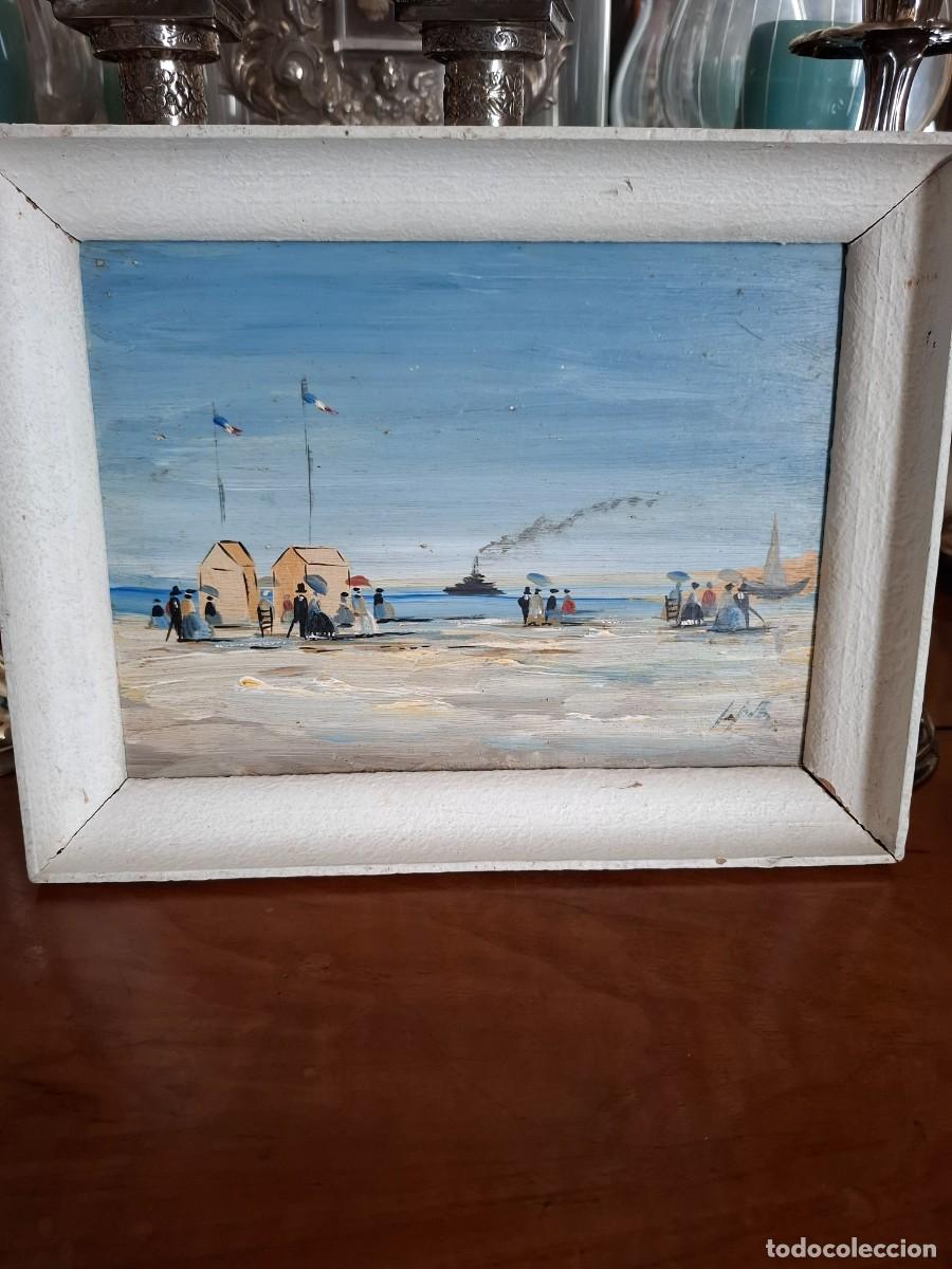 Arte: CUADRO DE PLAYA OLEO SOBRE TABLA - ANTIGUO- - Foto 5