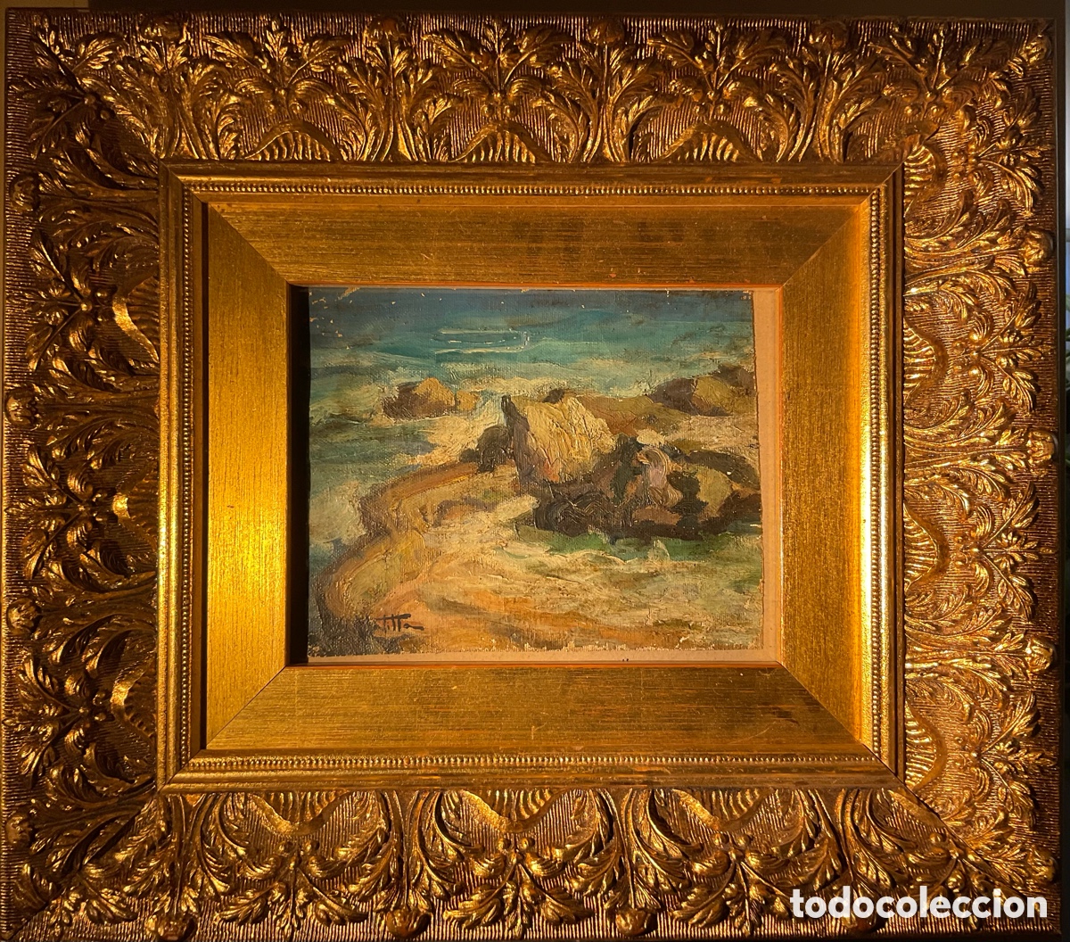 Kunst: SEGUNDO MATILLA MARINA PAISAJE COSTERO &Oacute;LEO SOBRE TELA FIRMADO 21 X 17 CM