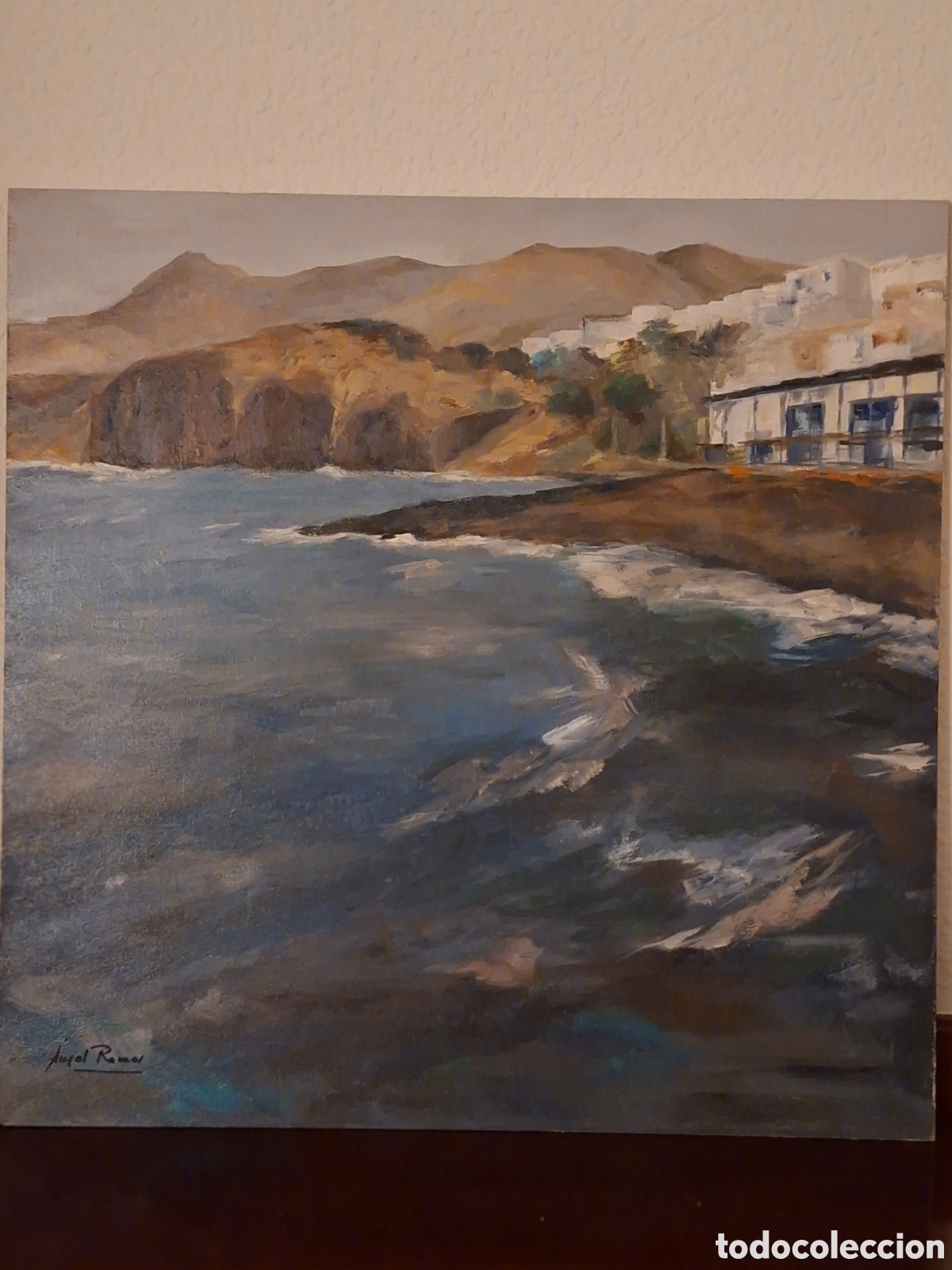 Kunst: La Isleta del Moro desde embarcadero, &oacute;leo sobre tabla