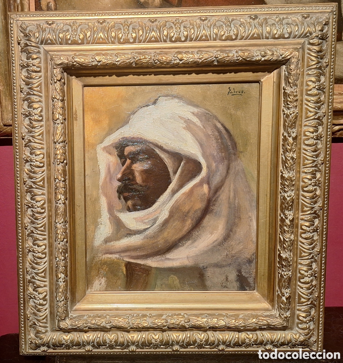 Arte: ESTUDIO DE CABEZA DE &Aacute;RABE POR ANTONIO FABR&Eacute;S (1854-1936)