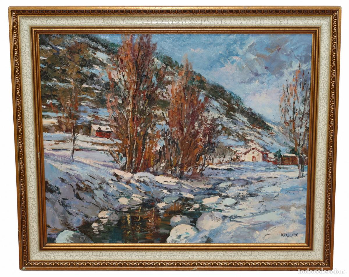 Arte: ENRIQUE KOSKAYA (1901 - 1970) OLEO SOBRE TELA. PAISAJE NEVADO