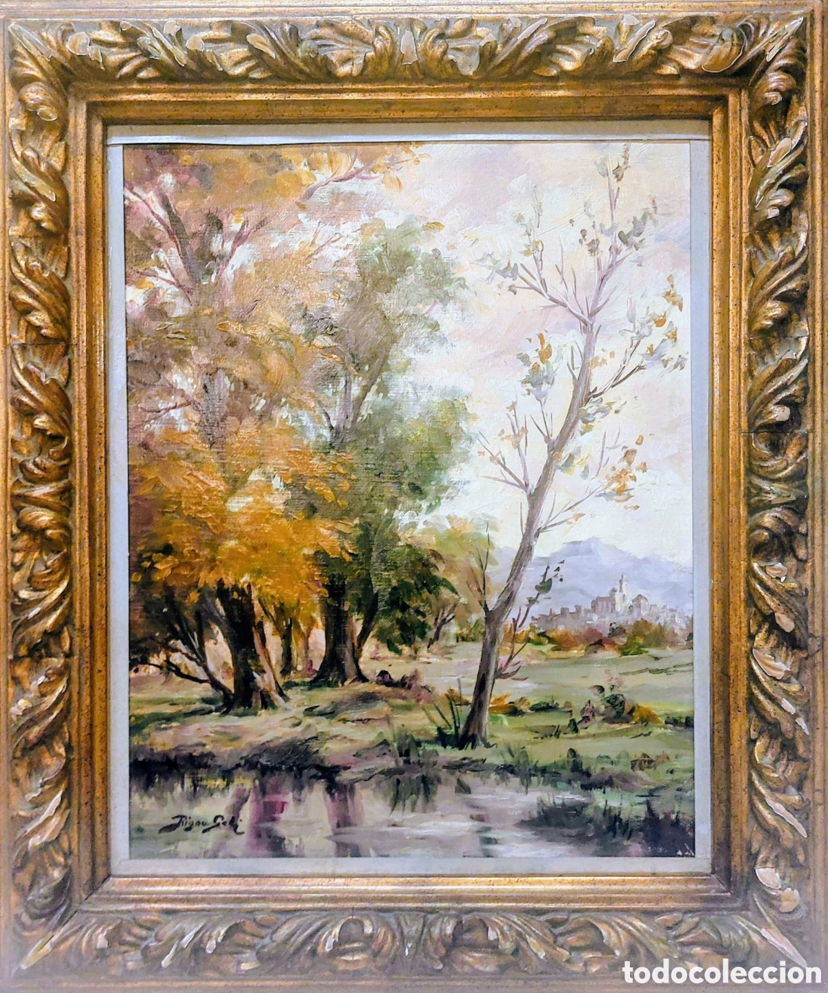 Arte: RIGAU GELI FRANCESC OLEO TELA PAISAJE LLAGOSTERA 41X33 MAS MARCO ANTIC