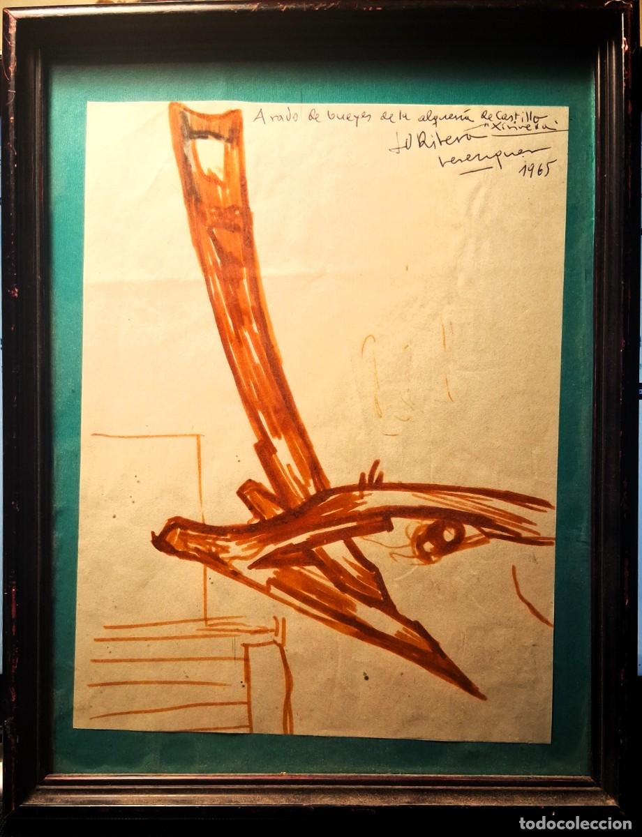 Arte: Ribera Berenguer (Valencia,1935-Castell&oacute;n,2016) &rdquo;Arado de bueyes&rdquo; gouache sobre papel (20 x 15) 1965