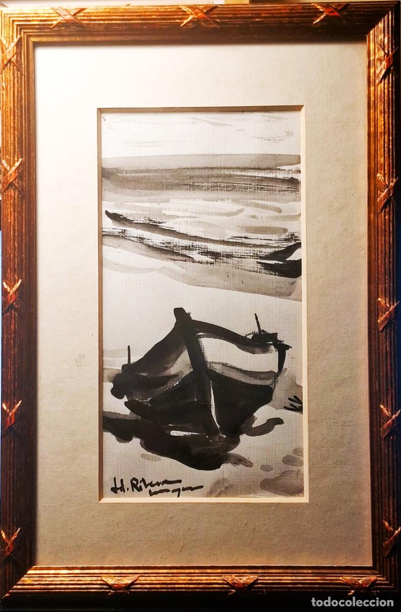 Arte: Ribera Berenguer (Valencia,1935-Castell&oacute;n,2016) &rdquo;Barcas&rdquo; t&eacute;cnica mixta (24,5 x 12,5) 1995