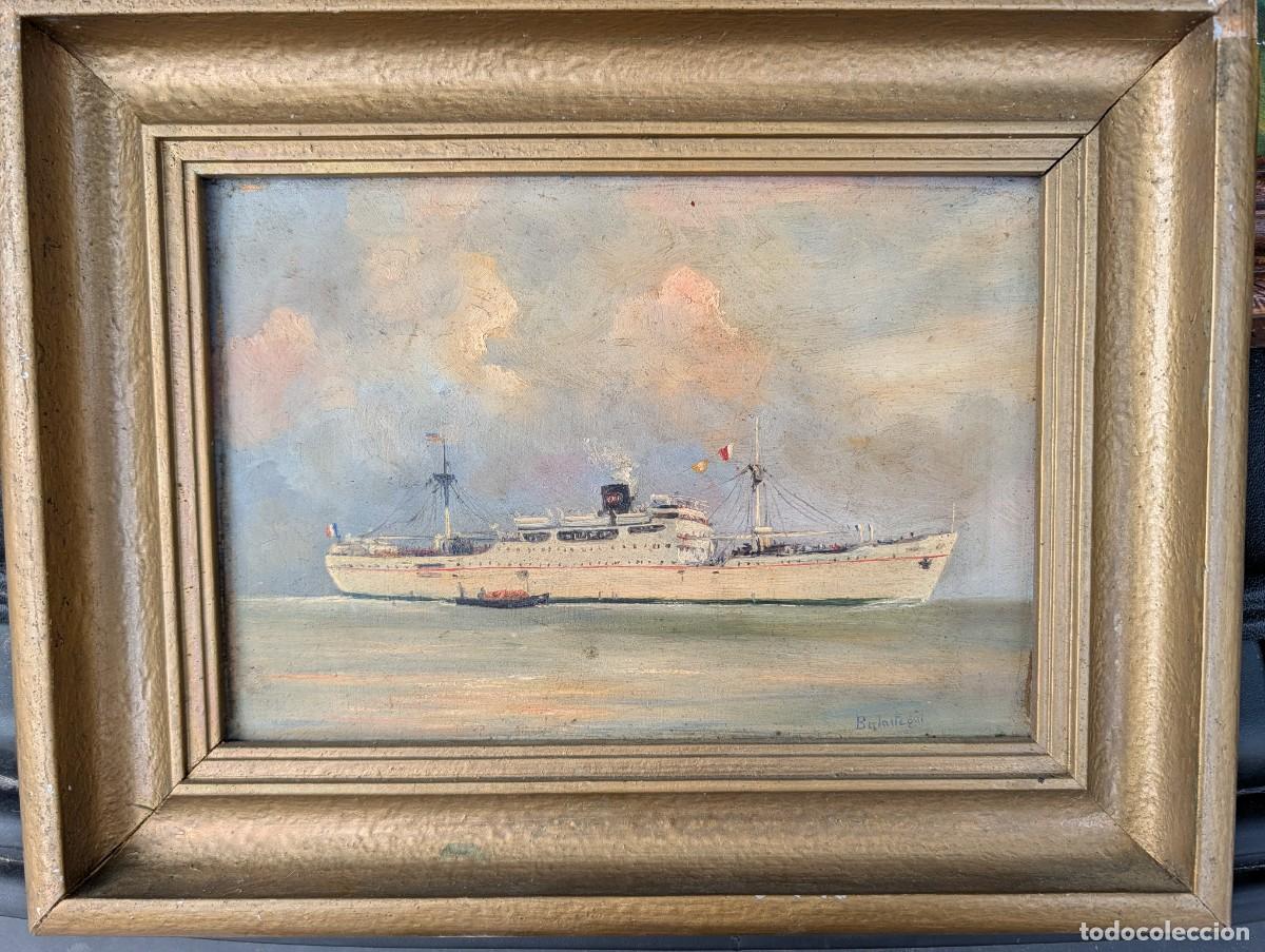 Arte: &Oacute;leo original - ANTONIO BAUTISTA BALASTEGUI (1909-1995) - Marina / Buque Mercante en Puerto
