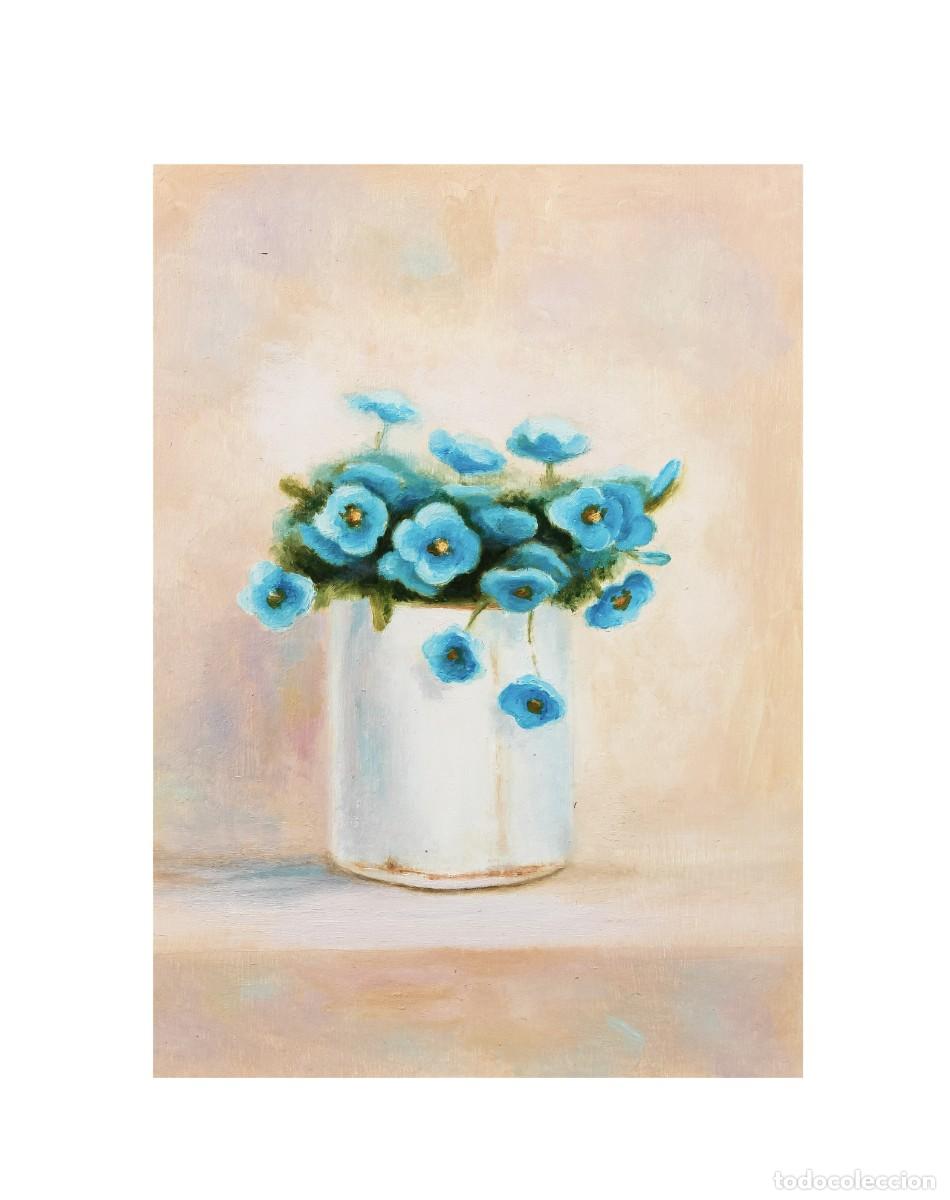 Arte: Pintura con flores al &oacute;leo sobre tabla. Flores al &oacute;leo. Cuadro de flores.