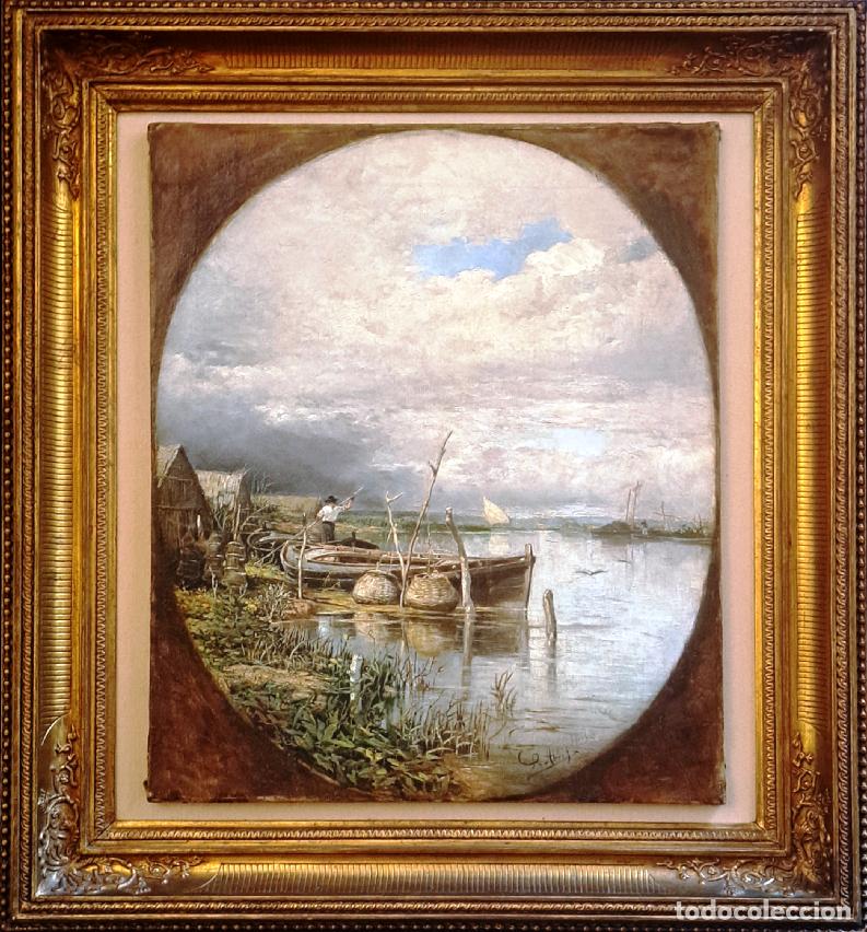 Arte: &rdquo;Paisaje de la Albufera&rdquo; Salvador Abril. &Oacute;leo sobre lienzo firmado. 80.0 x 73.5 cms.