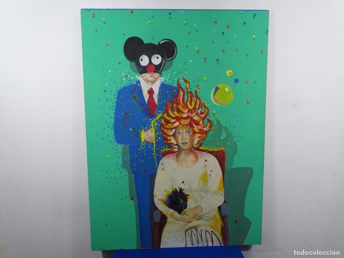 Arte: GRAN OLEO TABLA FIRMA ILEGIBLE. &ldquo;CON EL CORAZ&Oacute;N EN LA MANO&rdquo; DOMINIO DEL DIBUJO.