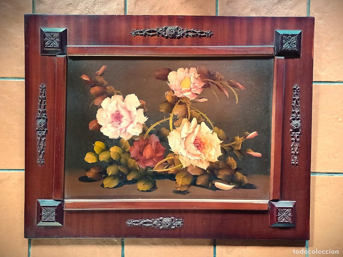 Arte: Cuadro Antiguo al &Oacute;leo - Bodeg&oacute;n Floral - 90 x 60 cm