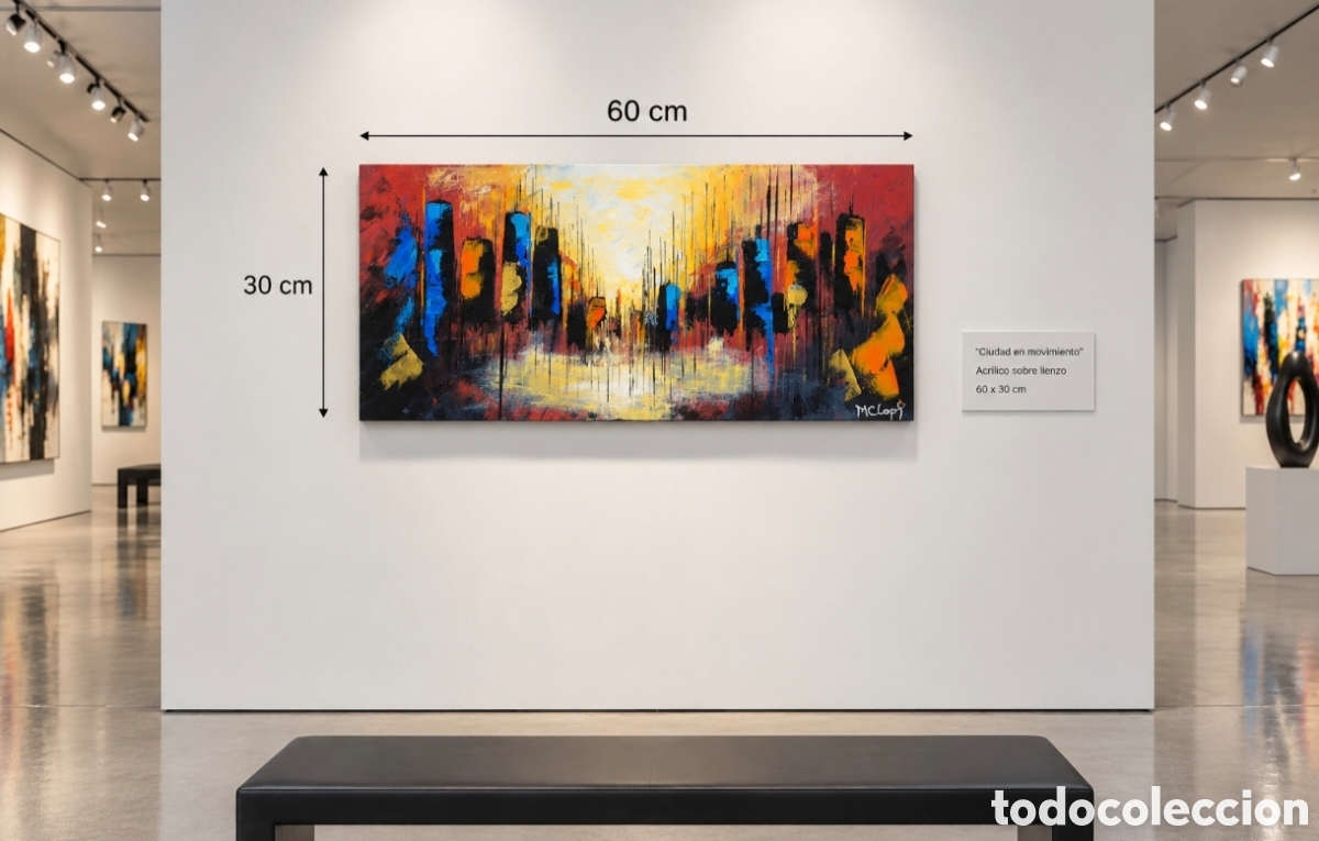 Arte: &rdquo;Ciudad abstracta en movimiento&rdquo; Serie en movimiento. Pintura acr&iacute;lica. 50x30 cm.