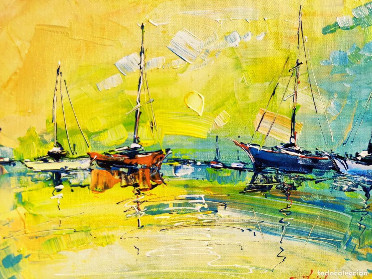 Arte: cuadro al oleo sobre lienzo ,,los barcos,,