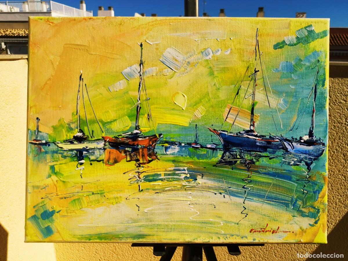 Arte: cuadro al oleo sobre lienzo ,,los barcos,, - Foto 3