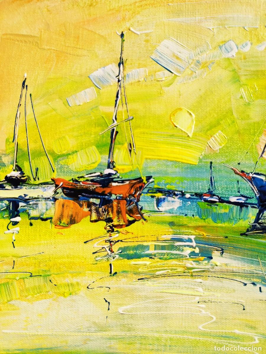 Arte: cuadro al oleo sobre lienzo ,,los barcos,, - Foto 5