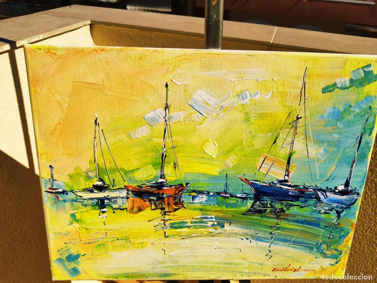 Arte: cuadro al oleo sobre lienzo ,,los barcos,, - Foto 7