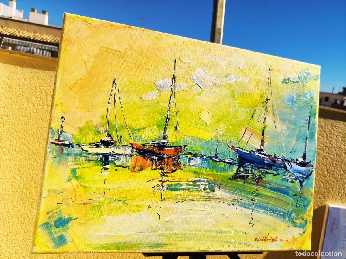 Arte: cuadro al oleo sobre lienzo ,,los barcos,, - Foto 8