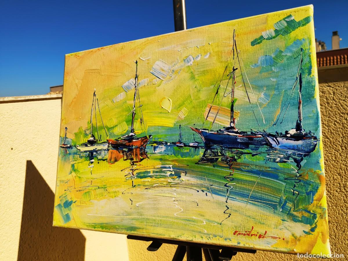 Arte: cuadro al oleo sobre lienzo ,,los barcos,, - Foto 9