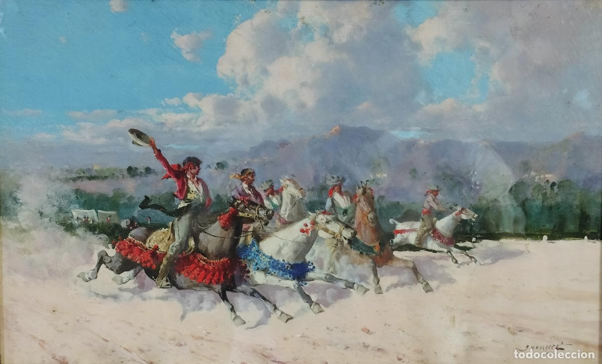 Arte: LA ROMER&Iacute;A O JINETES GITANOS. SEGUIDOR DE BALDOMERO GALOFR&Eacute;. &Oacute;LEO SOBRE LIENZO. ESPA&Ntilde;A. S. XIX-XX