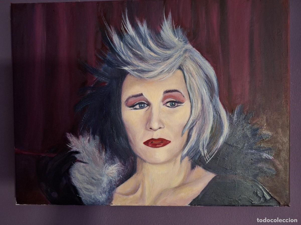 Arte: &Oacute;leo pintado a mano de Glenn Close CRUELLA DE VIL