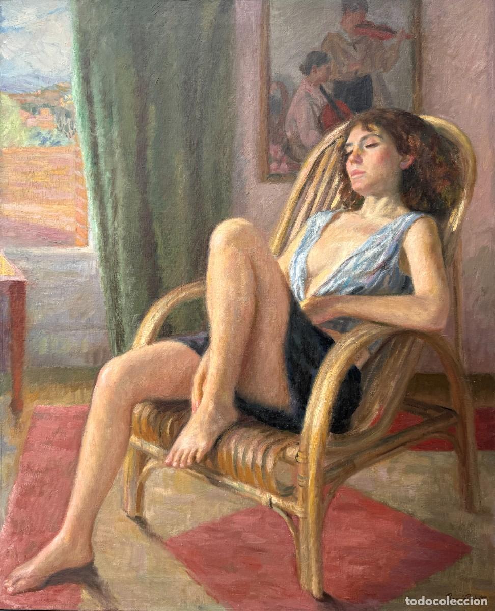Arte: Ramon Pichot Soler (1924-1996). Gran &oacute;leo de 1990. Mujer descansando. Sala Par&eacute;s. 100 &times; 81 cm