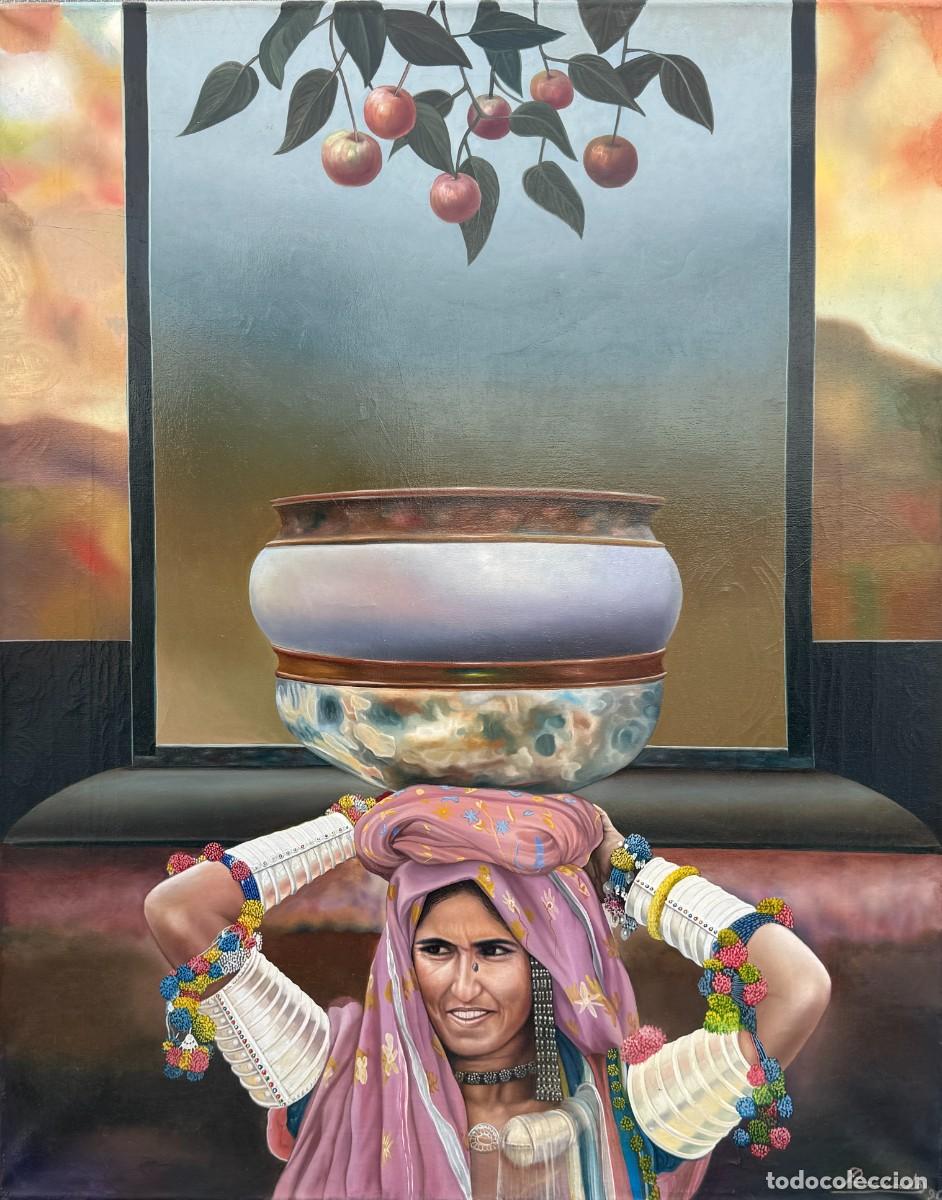 Arte: &Aacute;ngel Preciados Vega - India, retrato de mujer, &oacute;leo hiperrealista, 1990