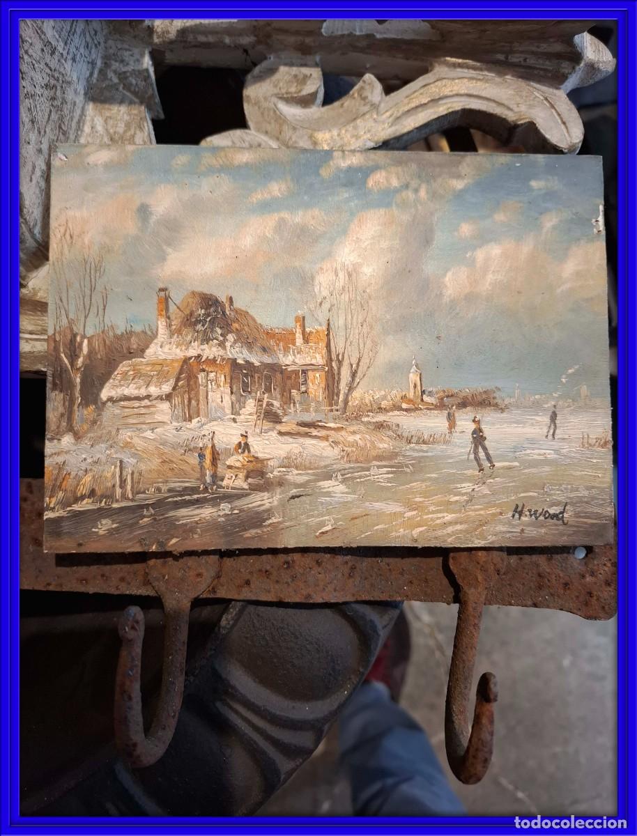 Arte: ANTIGUO CUADRO DE PAISAJE NEVADO OLEO SOBRE TABLA