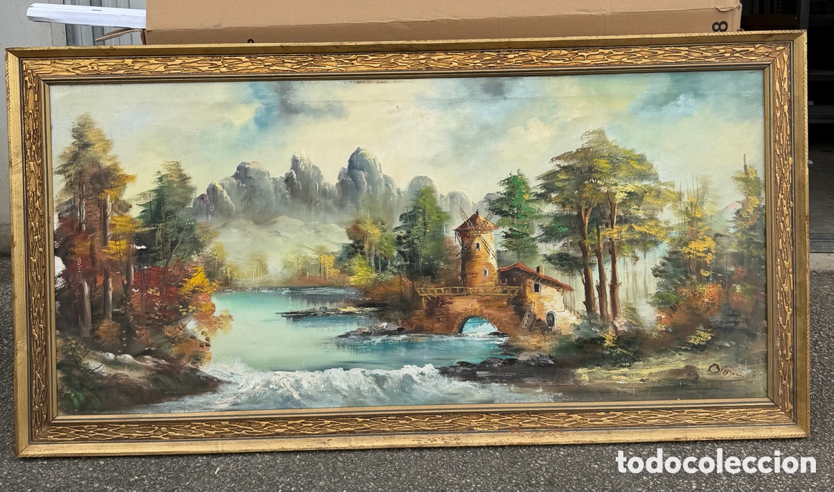 Arte: &Oacute;leo sobre lienzo: Paisaje con molino
