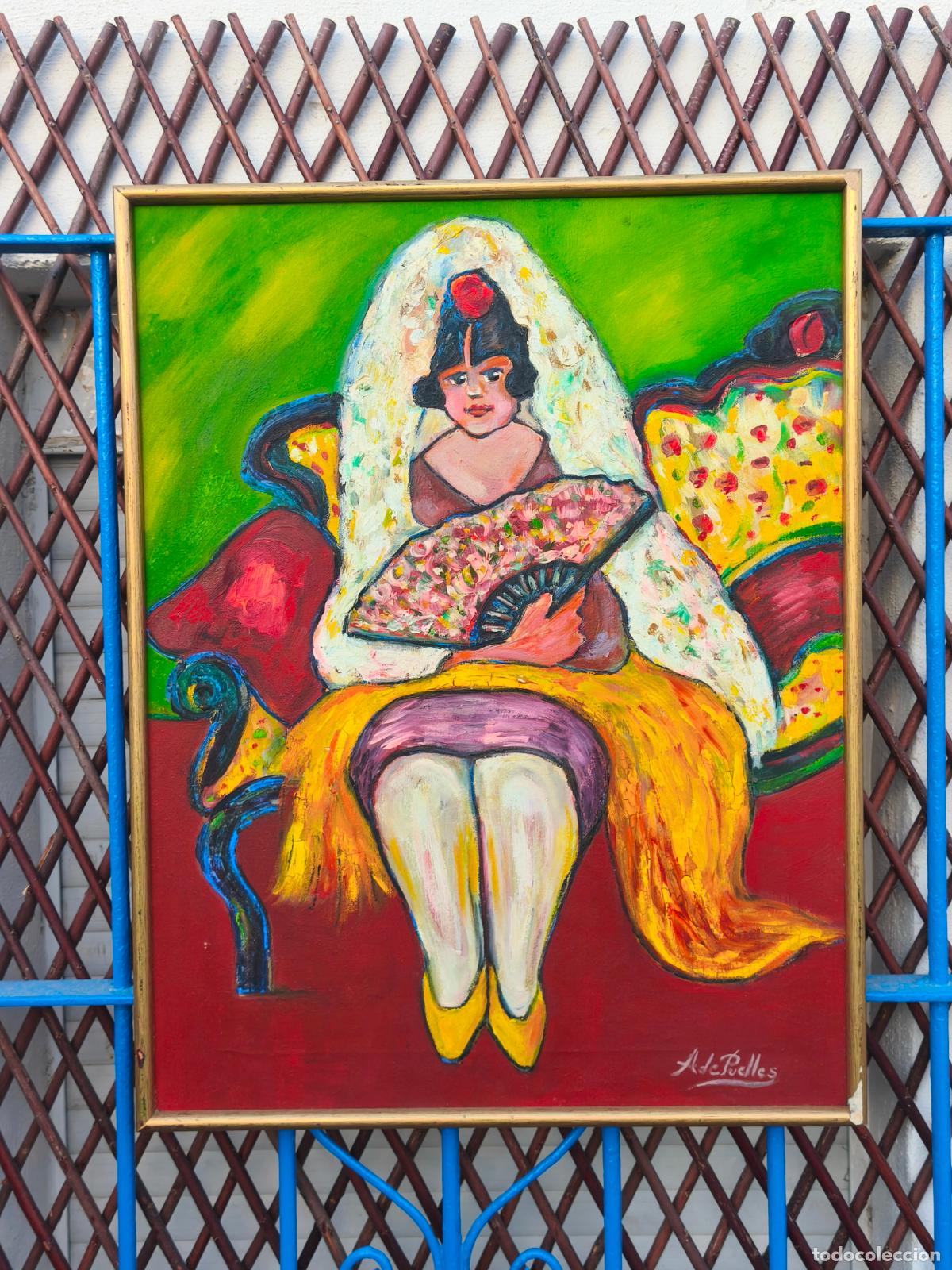 Arte: &Oacute;LEO SOBRE LIENZO ENMARCADA PINTURA NAIF.