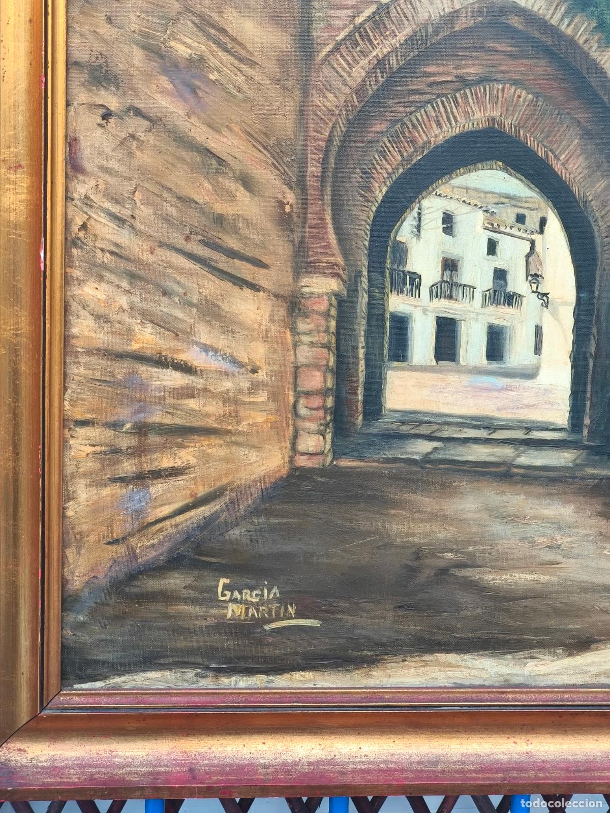 Arte: &Oacute;LEO SOBRE LIENZO ENMARCADA MURALLA CON ARCO. - Foto 2