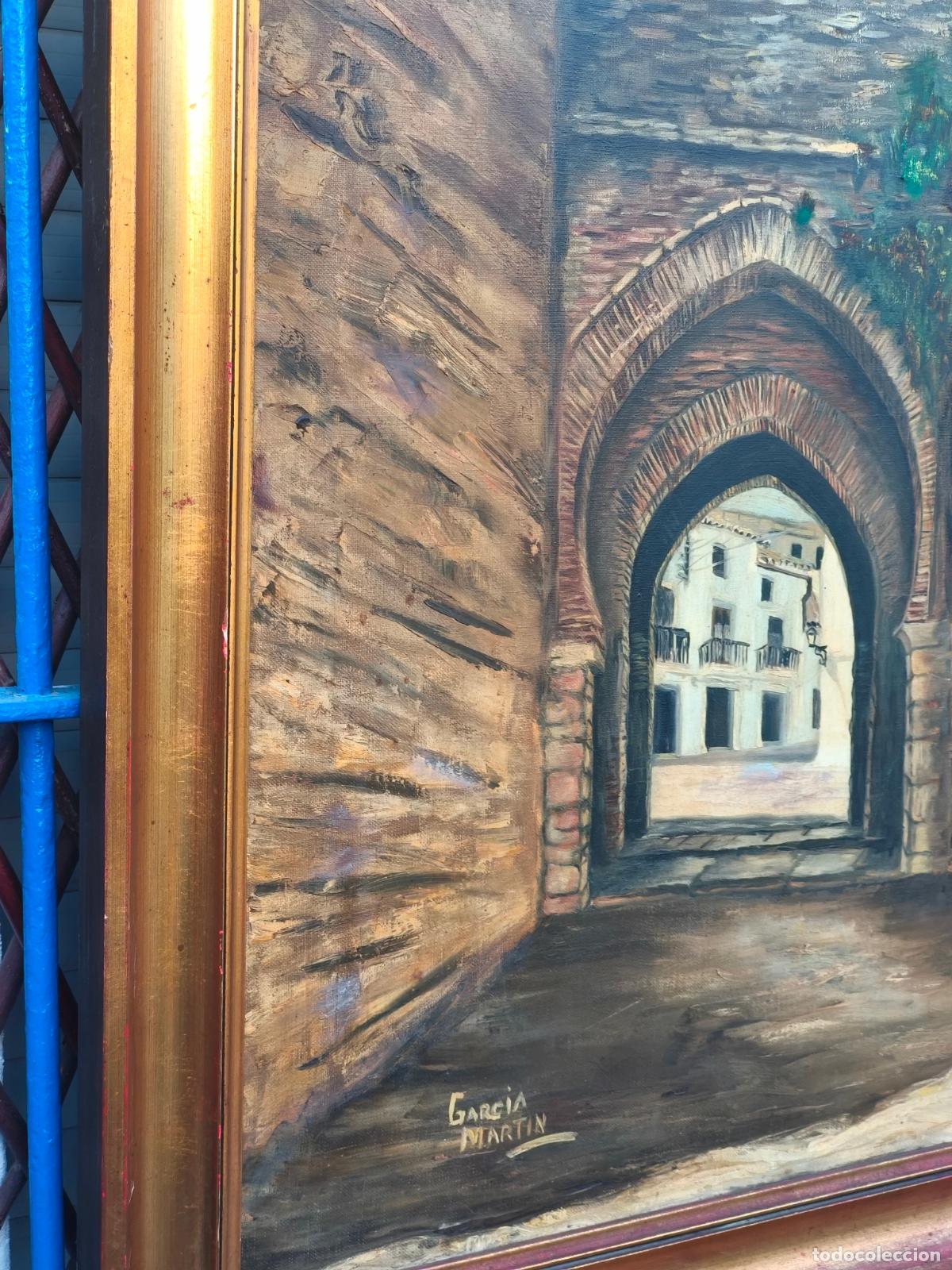 Arte: &Oacute;LEO SOBRE LIENZO ENMARCADA MURALLA CON ARCO. - Foto 3