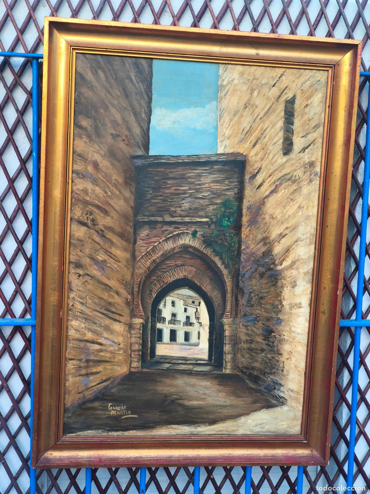 Arte: &Oacute;LEO SOBRE LIENZO ENMARCADA MURALLA CON ARCO. - Foto 4