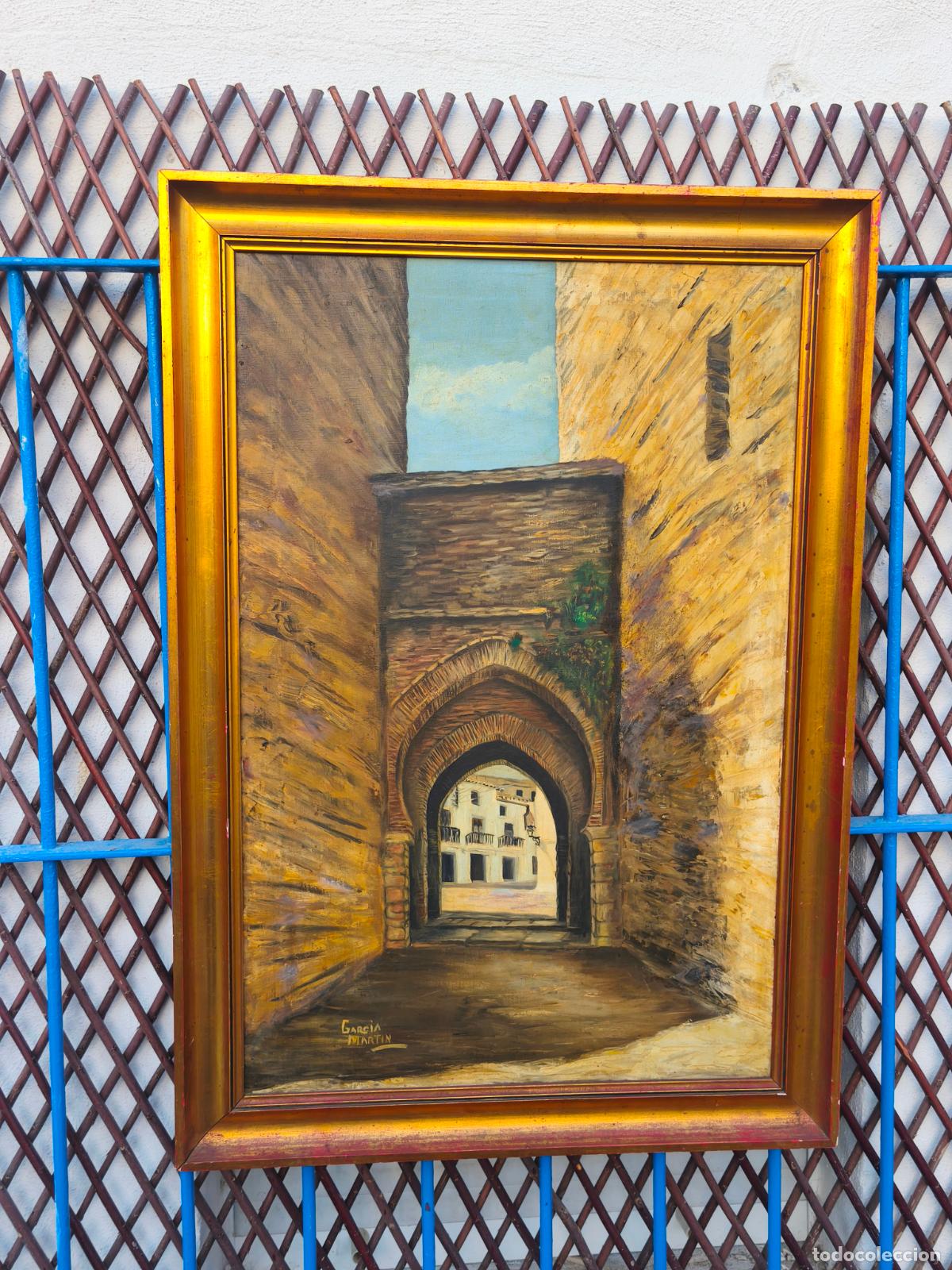 Arte: &Oacute;LEO SOBRE LIENZO ENMARCADA MURALLA CON ARCO.