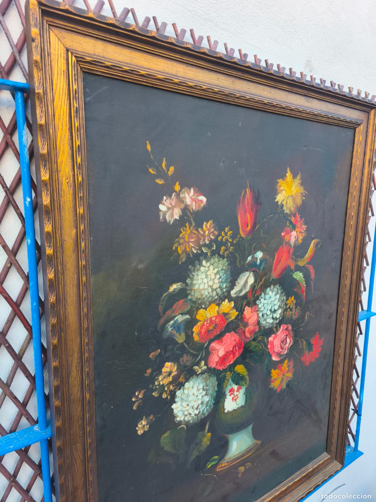 Arte: &Oacute;LEO SOBRE LIENZO ENMARCADA FLORES. - Foto 2