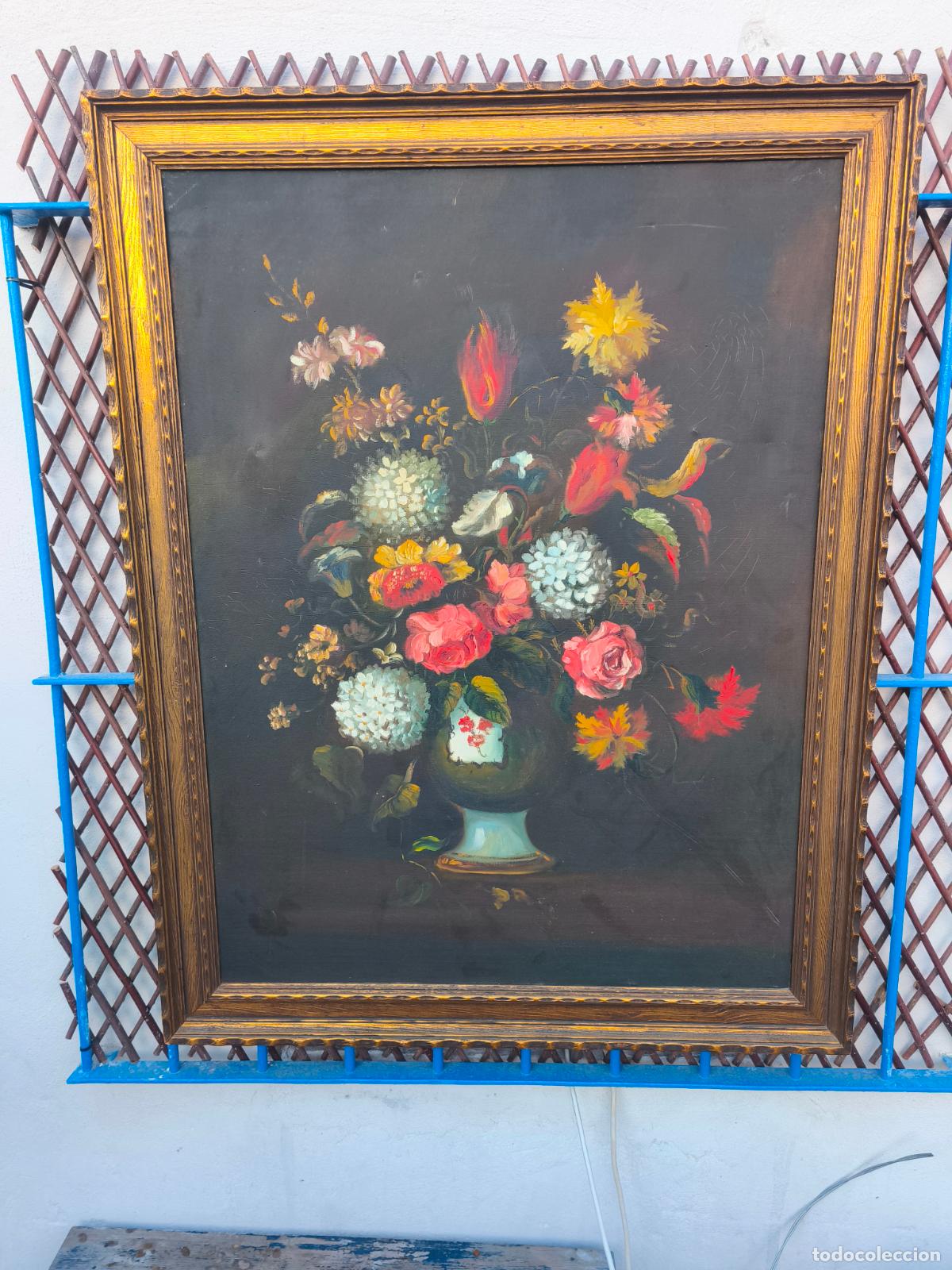 Arte: &Oacute;LEO SOBRE LIENZO ENMARCADA FLORES.