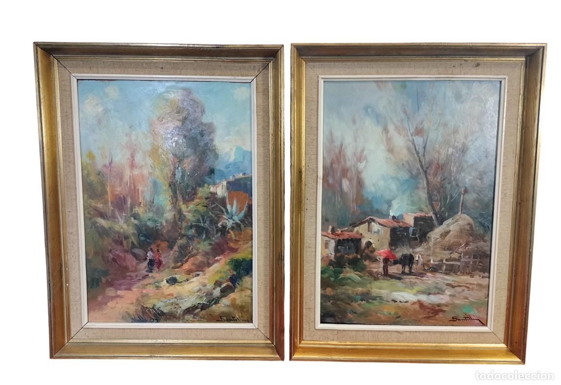 Arte: PAREJA DE PAISAJES RURALES O SENDEROS CAMPESTRES. FIRMADO SANTILL&Aacute;N. &Oacute;LEO SOBRE TABLA. ESPA&Ntilde;A. XX.
