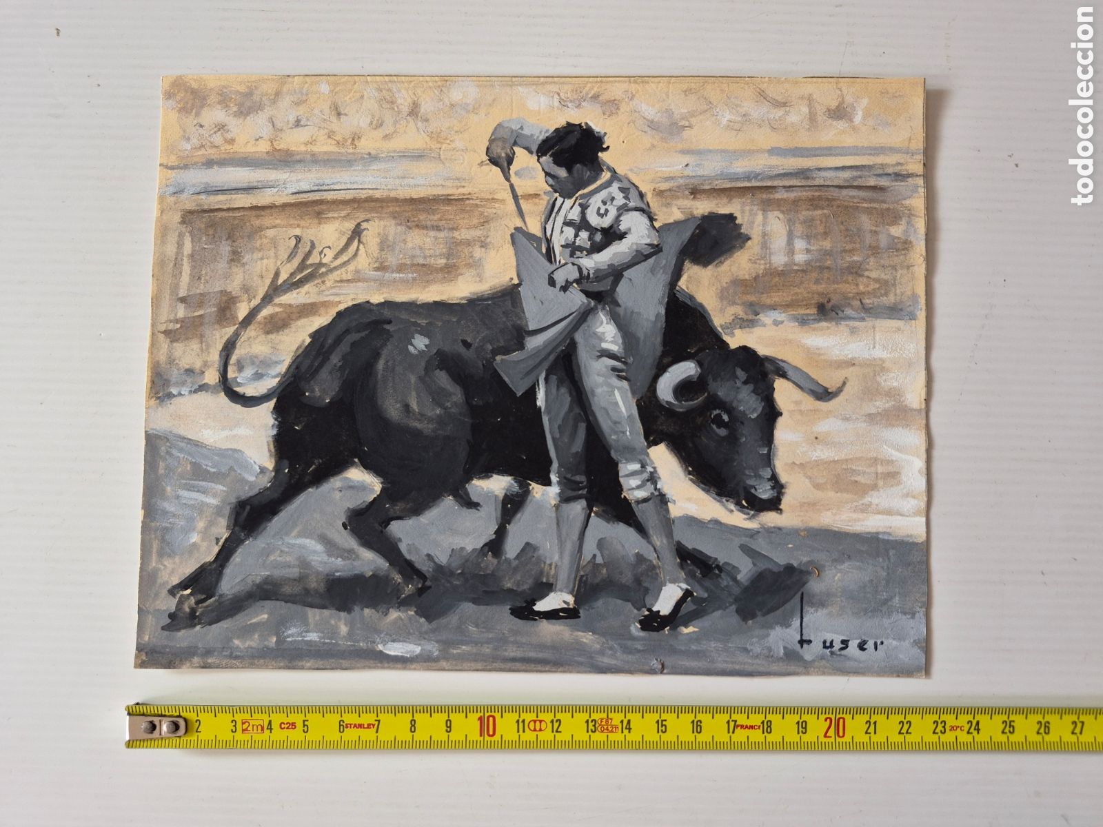 Arte: Jos&eacute; Maria Tuser V&aacute;zquez( 1919- 1986 ) Pase Taurino, T&eacute;cnica /Mixta. gouache. Firmado