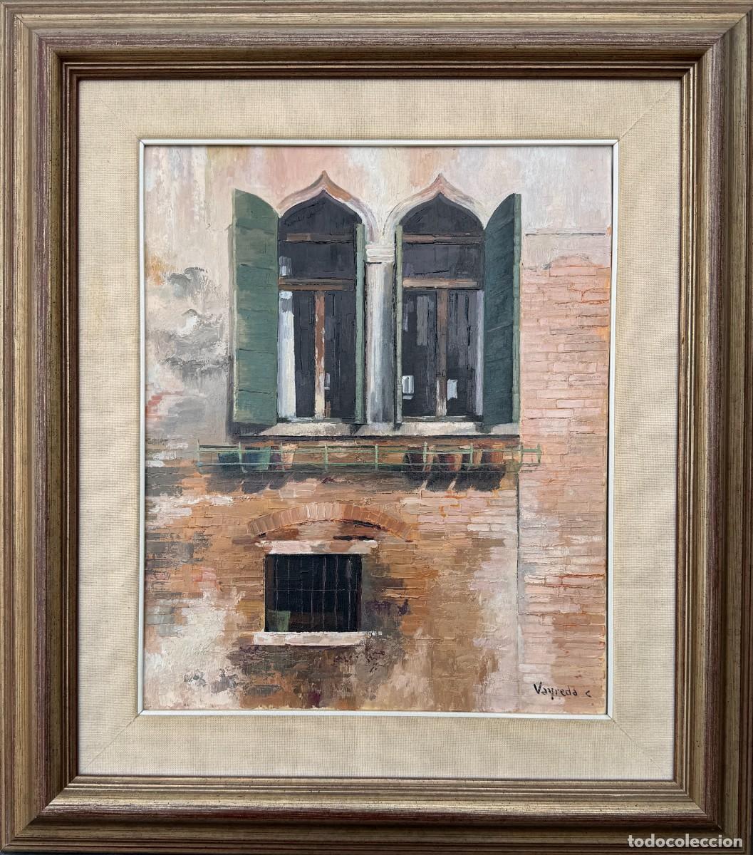 Arte: Josep Maria Vayreda Canadell (1932-2001) &ndash; Ventanas g&oacute;ticas de Venecia &ndash; &Oacute;leo firmado
