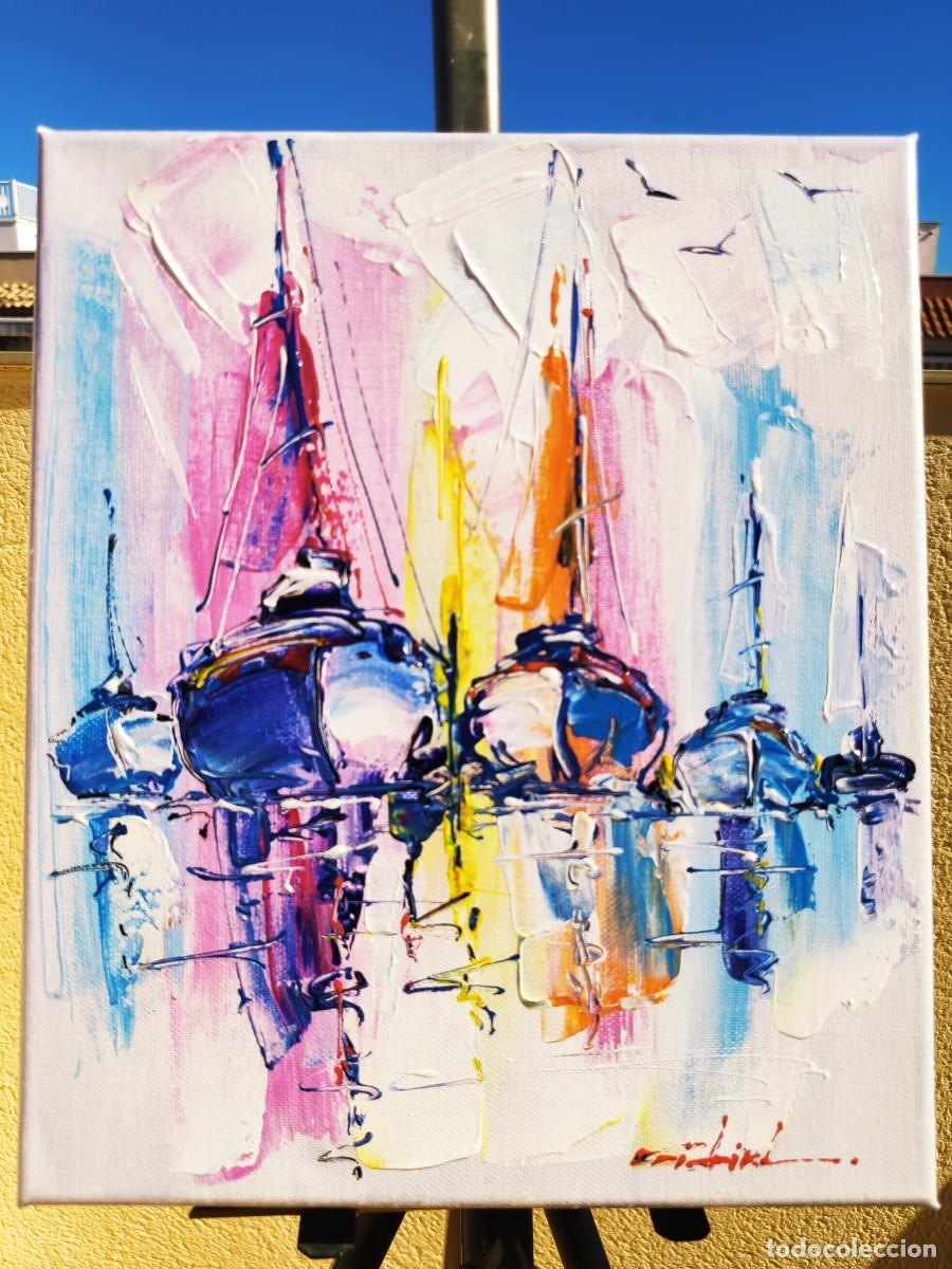 Arte: Cuadro al oleo sobre lienzo ,,los barcos,,el a&ntilde;o 2026.