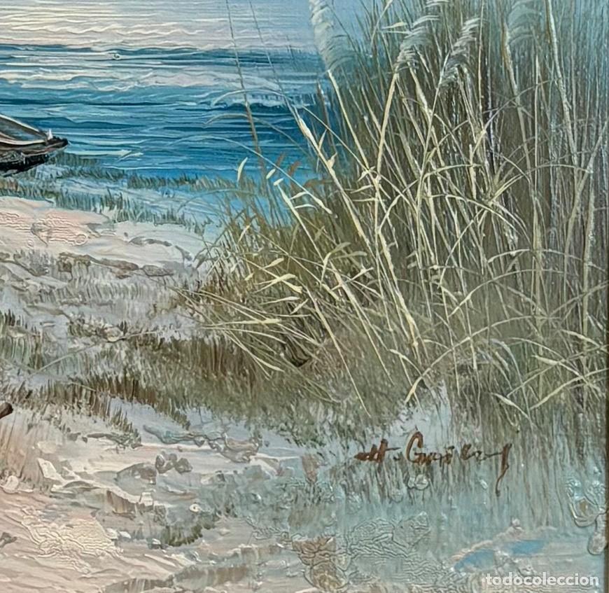 Arte: &Oacute;leo sobre Lienzo, Playa con Barca - Foto 3