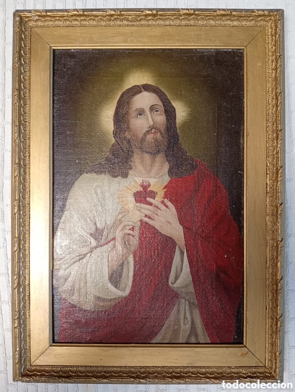 Arte: Antiguo cuadro &oacute;leo sobre lienzo con imagen de Jesucristo, autor an&oacute;nimo.