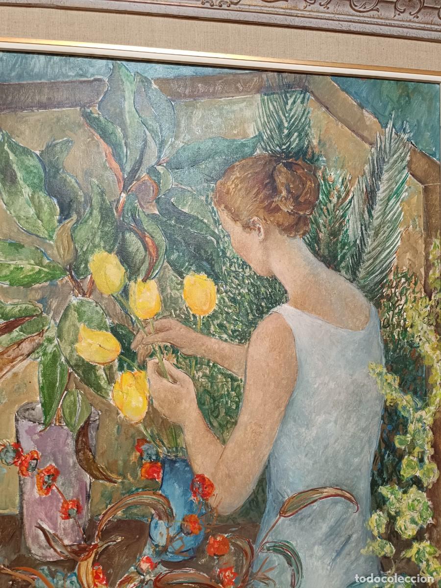 Arte: Oleo sobre lienzo -Lluisa Sallent - Gran formato 92x73 cm &rdquo;Flores&rdquo; - Enmarcado