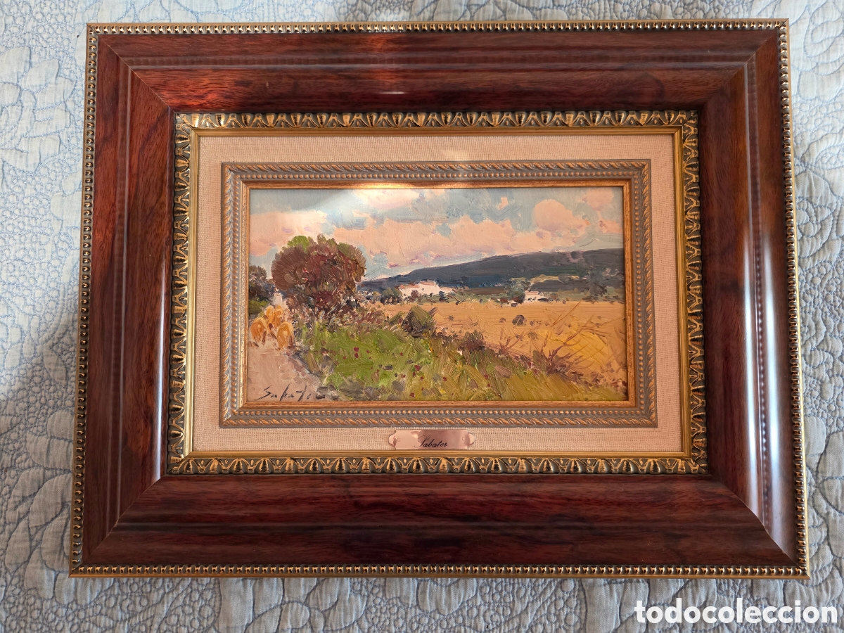Arte: &Oacute;leo sobre lienzo - Daniel Sabater Salabert - Paisaje de campo - Firmado y Enmarcado (49x38 cm)