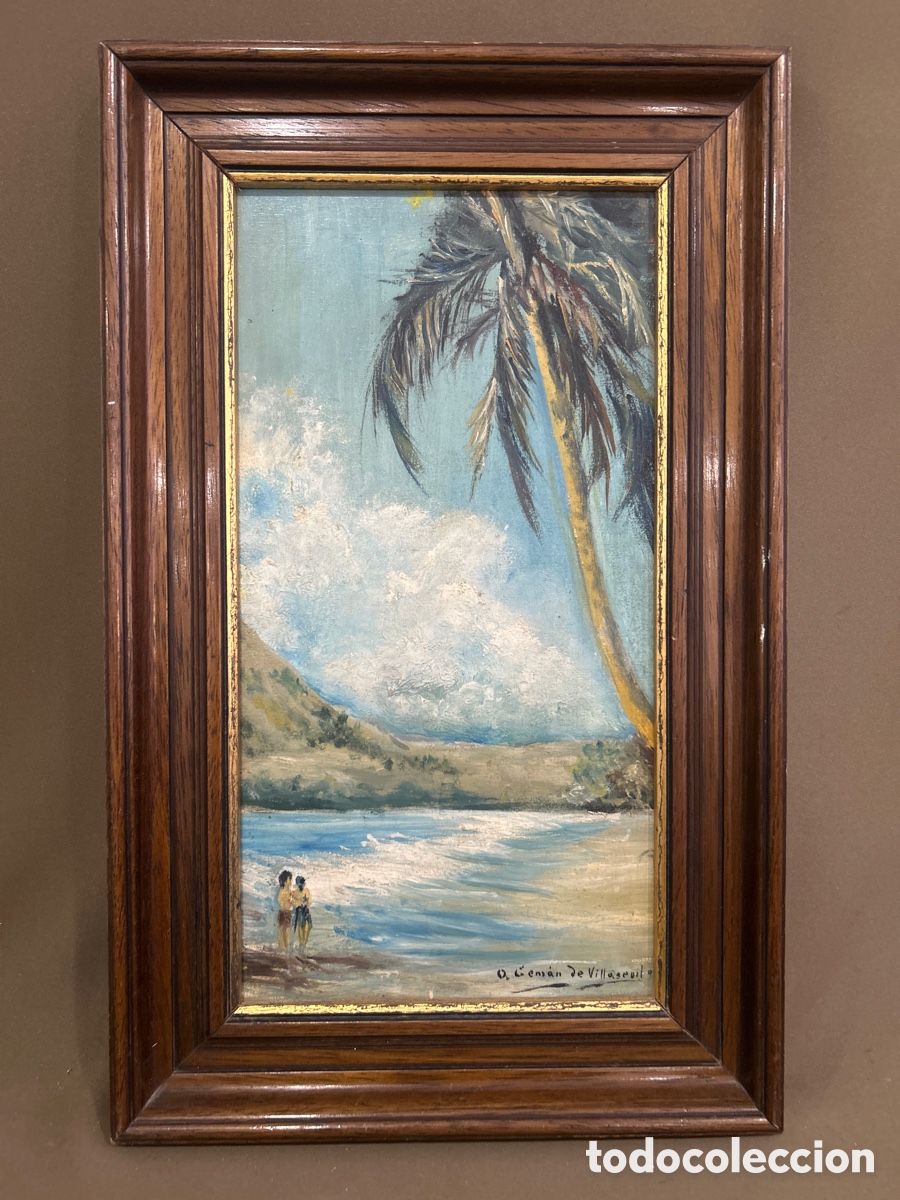 Arte: ASCENSION GERMAN DE VILLASEVIL - ANTIGUO OLEO SOBRE LIENZO - PAISAJE TROPICAL