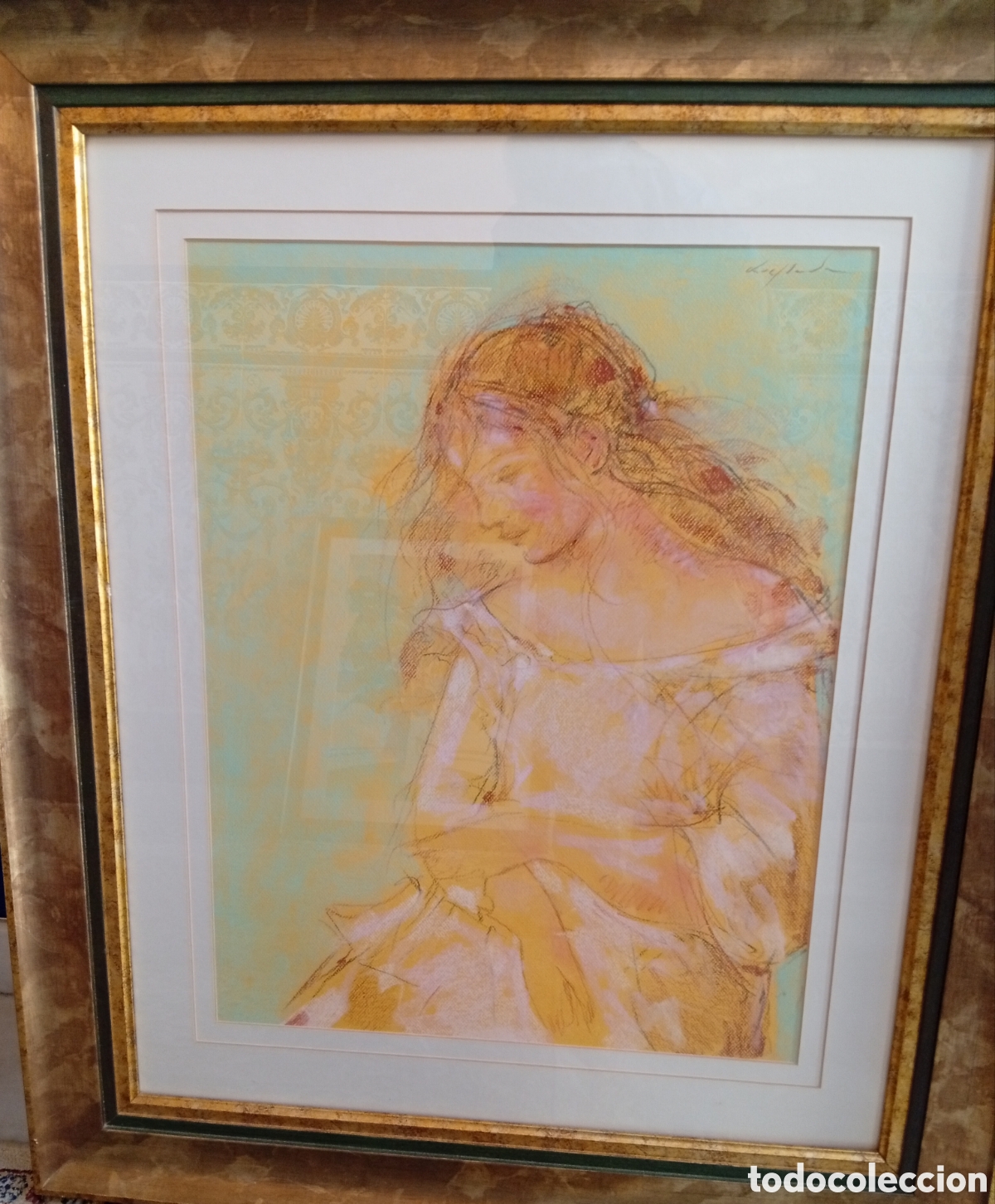 Arte: Pintura gallega t&eacute;cnica mixta pastel del gran pintor Xaime Quessada Porto (Ourense, 1907 - 2007)