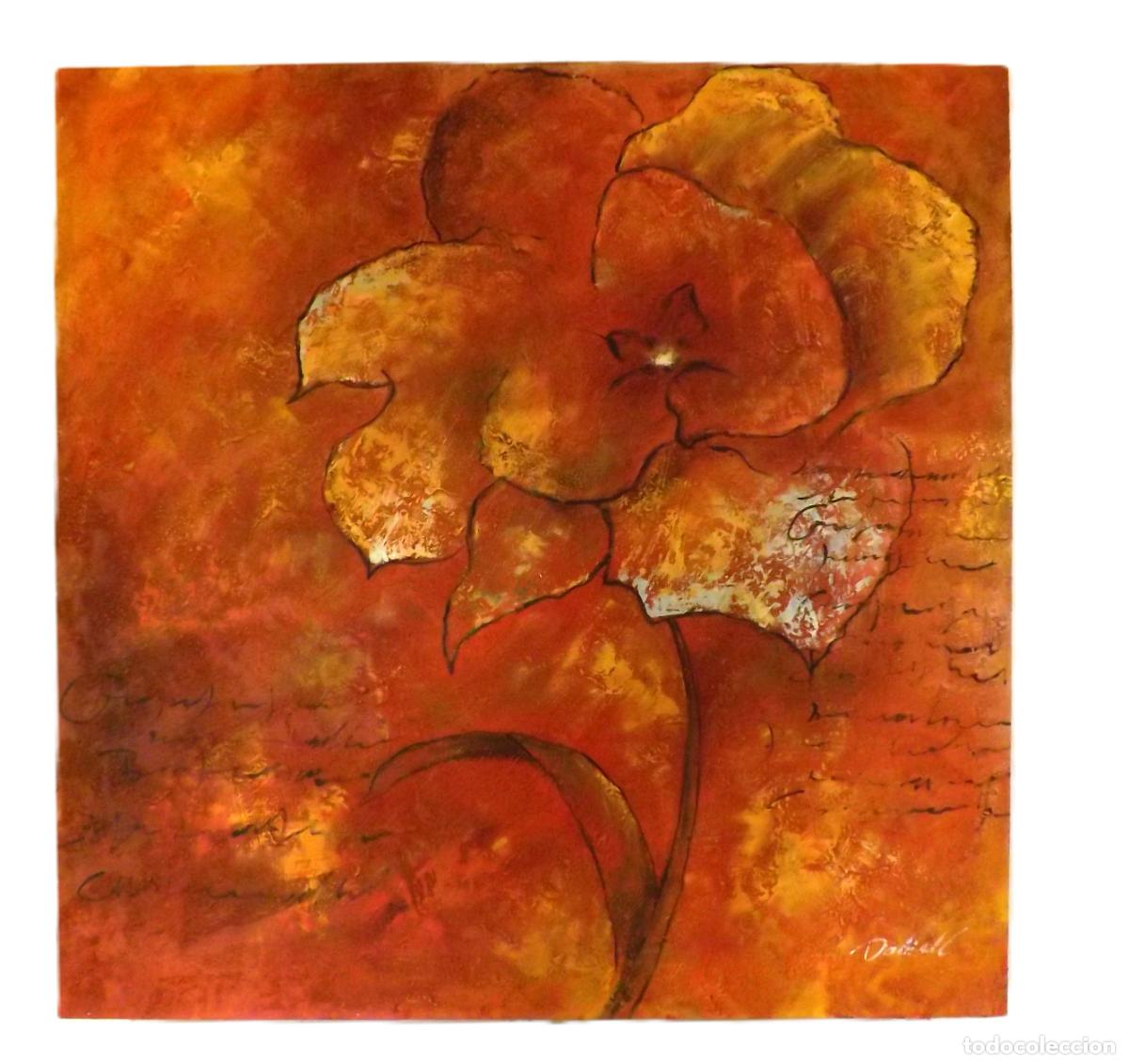 Arte: Oleo sobre lienzo pintura decorativa Flor Naranja (Canvas)
