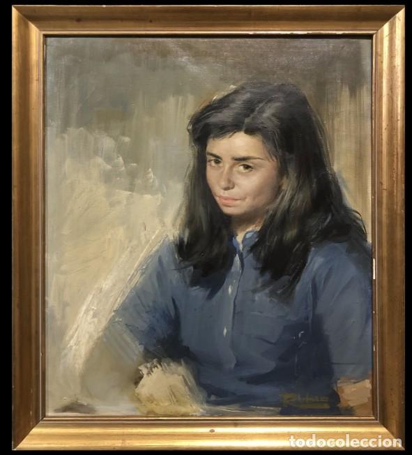 Arte: Mariano Rubio Mart&iacute;nez (1926-2019) - Retrato de mujer de cuello azul