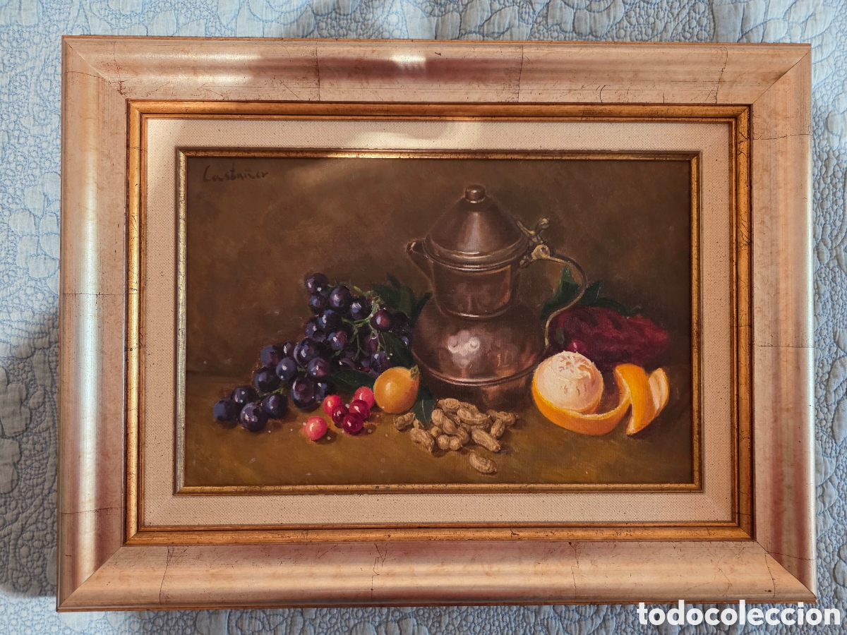 Arte: &Oacute;leo - Casta&ntilde;er - Bodeg&oacute;n cl&aacute;sico - Enmarcado y firmado(42x56 cm)